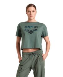 Koszulka sportowa damska Arena Women's Crop Top Printed Sage. Czarne koszulki sportowe damskie Arena, l, bez wzorów, z bawełny, bez kołnierzyka, bez ramiączek, do biegania. Za 71.98 zł.