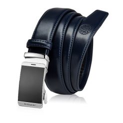 Skórzany pasek męski BETLEWSKI Granatowy 125. Niebieskie paski damskie Betlewski, bez wzorów, ze skóry. Za 99.00 zł.