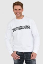 DSQUARED2 Biała bluza męska z logo outline. Białe bluzy męskie Dsquared2, l, bez wzorów, bez kaptura. W wyprzedaży za 999.99 zł.