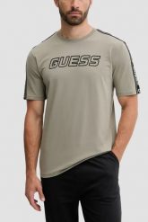 GUESS Zielony męski t-shirt z lampasami na krótki rękaw Arlo, Rozmiar S. Zielone t-shirty męskie Guess, m, z aplikacjami, eleganckie, bez kołnierzyka. W wyprzedaży za 99.99 zł.