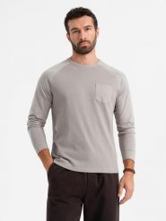 Bawełniany męski longsleeve o waflowym splocie z kieszonką popielaty V1 OM-LSCL-0109 S. Szare bluzki z długim rękawem męskie Ombre, m, bez wzorów, z bawełny, bez kołnierzyka. Za 121.01 zł.