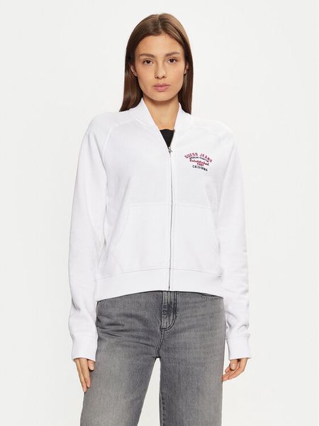 Guess Jeans Bluza W5RQ22 K68I4 Biały Regular Fit. Białe bluzy damskie Guess Jeans, l, z aplikacjami, z bawełny, bez kaptura. Za 209.99 zł.