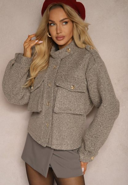 Brązowa Kurtka Utility z Kieszeniami z Klapami i Bufiastymi Rękawami Niraleen. Brązowe kurtki damskie Renee, l, bez wzorów, z jeansu, bez kaptura. Za 179.99 zł.