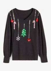 Cienki sweter. Czarne swetry damskie bonprix, bez wzorów, wizytowe, bez kołnierzyka, bez ramiączek, bez kaptura. Za 109.99 zł.