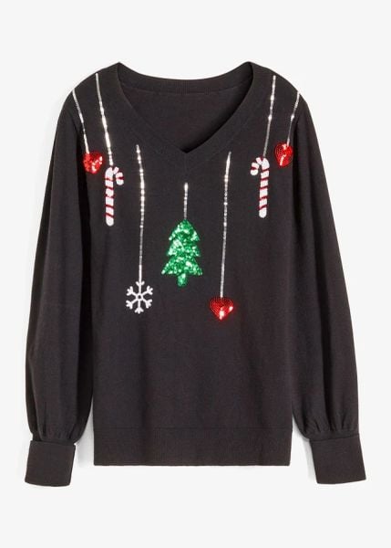 Cienki sweter. Czarne swetry damskie bonprix, bez wzorów, wizytowe, bez kołnierzyka, bez ramiączek, bez kaptura. Za 109.99 zł.