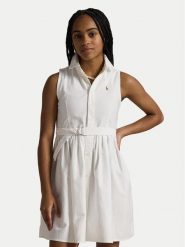 Polo Ralph Lauren Sukienka koszulowa 313934188001 Biały Regular Fit. Białe sukienki dla dziewczynek Polo Ralph Lauren, bez wzorów, z bawełny, bez ramiączek. Za 599.99 zł.