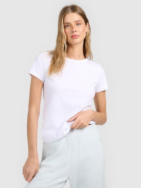 4F T-shirt slim gładki damski - biały M. Białe koszulki sportowe damskie 4f, l, bez wzorów, bez kołnierzyka, bez ramiączek. Za 49.99 zł.