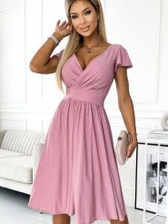 Sukienka Model Matilde 425-2 Powder Pink/Brokat - Numoco. Różowe sukienki damskie NUMOCO, l, bez wzorów, z elastanu, bez kołnierzyka, plus size, bez ramiączek, mini, kopertowe. Za 336.51 zł.