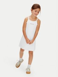 Calvin Klein Sukienka letnia Skater LVCKSJH08G Biały Regular Fit. Białe sukienki dla dziewczynek Calvin Klein, na lato, bez wzorów, z syntetyku, bez ramiączek. Za 189.99 zł.