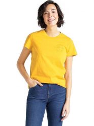 LEE SEASONAL GRAPHIC TEE REGULAR FIT DAMSKI T-SHIRT KOSZULKA NADRUK GOLDEN YELLOW L41OFENF 112109111. Żółte t-shirty damskie Lee, l, bez wzorów, bez kołnierzyka. W wyprzedaży za 39.99 zł.