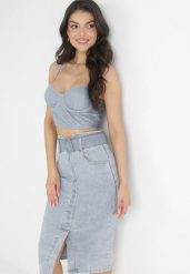 Jasnoniebieska Ołówkowa Spódnica Midi Jeansowa z Guzikami Rilma. Niebieskie spódnice damskie Born2be, l, bez wzorów, z jeansu, midi, ołówkowe. Za 139.99 zł.