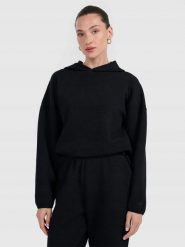 BLUZA DAMSKA DRESOWA 4F Z DZIANINY O SPLOCIE WAFLOWYM TSWSF1847 KOLOR CZARNY. Czarne bluzy damskie 4f, l, bez wzorów, z dresówki, bez kaptura. Za 179.99 zł.