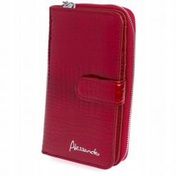 Portfel skórzany damski lakierowany duży dwuczęściowy czerwony Alessandro. Czerwone portfele damskie bez wzorów, z lakierowanej skóry. Za 129.99 zł.