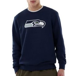 Bluza Seahawks NOS NFL Crew OSB. Czarne bluzy sportowe męskie New Era, xl, bez wzorów, z bawełny, bez kaptura, do piłki nożnej. Za 195.00 zł.