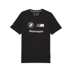 Męska koszulka BMW M Motorsport Essentials Logo PUMA. Czarne koszulki sportowe męskie Puma, m, bez wzorów, bez kołnierzyka, bez ramiączek, do biegania. W wyprzedaży za 109.00 zł.