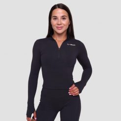 Koszulka damska fitness z zamkiem czarna Ignite. Czarne koszulki sportowe damskie GYMBEAM, m, bez wzorów, z dresówki, bez kołnierzyka. Za 114.90 zł.
