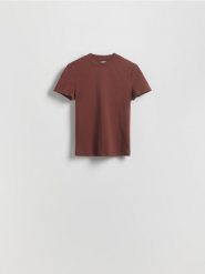 T-shirt regular - brązowy. Brązowe t-shirty damskie Reserved, l, bez wzorów, z bawełny, bez kołnierzyka. W wyprzedaży za 17.99 zł.