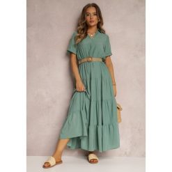 Zielona Sukienka Pelletier. Zielone sukienki damskie Renee, na co dzień, na lato, l, bez wzorów, z tkaniny, boho, bez kołnierzyka, bez ramiączek, maxi, proste. Za 89.99 zł.