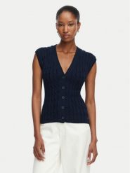Tommy Hilfiger Kardigan Mid Gg Cable WW0WW50075 Granatowy Regular Fit. Niebieskie kardigany damskie Tommy Hilfiger, m, bez wzorów, z bawełny, bez kołnierzyka, bez ramiączek, bez kaptura. Za 529.99 zł.