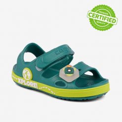 Sandały dziecięce Coqui Jogi. Zielone sandały chłopięce Coqui, z materiału, bez zapięcia. Za 128.99 zł.