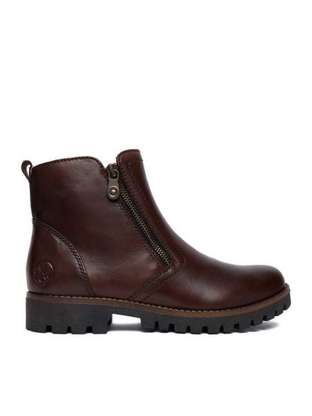 Rieker Botki CEO-78556-28 Brązowy ciemny. Brązowe botki damskie Rieker, ze skóry, bez obcasa, na płaskiej podeszwie, bez zapięcia. Za 469.99 zł.