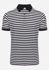 Czarna Bawełniana Koszulka Polo w Paski w Stylu Casual Elunilla. Czarne koszulki polo męskie Born2be, l, bez wzorów, z bawełny, casualowe, bez ramiączek. Za 79.99 zł.