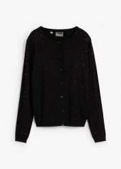 Kardigan z kryształkami. Czarne kardigany damskie bonprix, bez wzorów, z wiskozy, eleganckie. Za 149.99 zł.