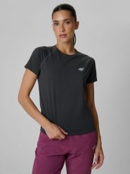 4F Koszulka do biegania regular szybkoschnąca damska - szara XS. Szare t-shirty damskie 4f, s, bez wzorów, z materiału, bez kołnierzyka. Za 129.99 zł.