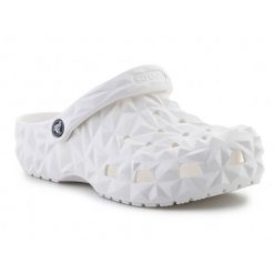Klapki Crocs Classic Geometric Clog 209563-100 białe. Białe klapki damskie bez wzorów, klasyczne, bez obcasa. Za 374.47 zł.