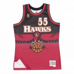 Koszulka NBA Atlanta Hawks Dikembe Mutumbo. Czarne koszulki sportowe męskie Mitchell & Ness, bez wzorów, bez kołnierzyka, bez ramiączek, do koszykówki. Za 506.00 zł.