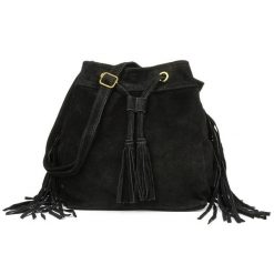 Hobo bag skórzany boho BELIMORE W03 czarny. Czerwone torby na ramię damskie bez wzorów, ze skóry, boho, duże, zamszowe, bez dodatków. Za 159.49 zł.