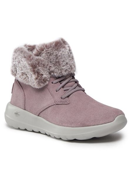 Skechers Trzewiki On-The-Go Joy Plush Dreams 144042/LAV Fioletowy. Fioletowe botki damskie Skechers, ze skóry, bez obcasa, na płaskiej podeszwie, bez zapięcia. Za 309.99 zł.