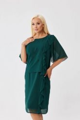 Sukienka Estelle w kolorze butelkowej zieleni - zwiewna szyfonowa kreacja PLUS SIZE XXL OVERSIZE JESIEŃ. Zielone sukienki damskie Moda Size Plus Iwanek, na imprezę, na jesień, l, bez wzorów, z elastanu, eleganckie, z asymetrycznym kołnierzem, plus size, bez ramiączek, midi, asymetryczne. Za 379.90 zł.