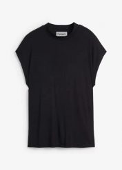 T-shirt z miękkiej wiskozy. Białe bluzki damskie bonprix, bez wzorów, z wiskozy, bez kołnierzyka, bez ramiączek. Za 39.99 zł.
