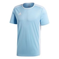 Koszulka piłkarska adidas męska Entrada 18. Niebieskie koszulki sportowe męskie Adidas, m, bez wzorów, z jersey, bez kołnierzyka, bez ramiączek, do piłki nożnej. Za 39.00 zł.