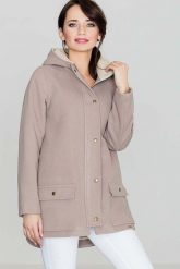 Beżowa Ocieplana Kurtka z Kapturem Wyściełanym Futerkiem. Brązowe kurtki damskie Katrus, m, bez wzorów, z materiału, z kapturem. Za 399.00 zł.