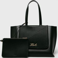 Karl Lagerfeld - Torebka skórzana. Czarne torby na ramię damskie KARL LAGERFELD, bez wzorów, z materiału, casualowe, średnie, bez dodatków. W wyprzedaży za 999.90 zł.