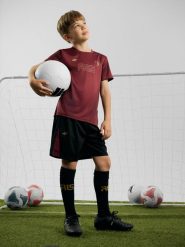 4F Koszulka regular piłkarska chłopięca 4F JUNIOR | Robert Lewandowski - burgundowa 134/140 (8-10 lat). Czerwone t-shirty dla chłopców 4f, bez wzorów, ze skóry, bez ramiączek. Za 99.99 zł.