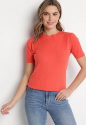 Pomarańczowy Sweter z Ozdobnymi Ściągaczami Sanarella. Brązowe swetry damskie Born2be, uniwersalny, z aplikacjami, z jeansu, eleganckie, bez kołnierzyka, bez ramiączek, bez kaptura. Za 49.99 zł.