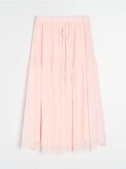 Spódnica midi z efektem stopniowania i ozdobnym paskiem - różowy. Czerwone spódnice damskie Sinsay, l, bez wzorów, midi. Za 49.99 zł.