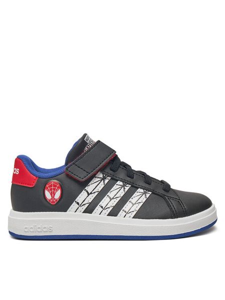 Adidas Sneakersy Marvel's Spider-Man Grand Court JS0742 Czarny. Czarne buty sportowe dziewczęce Adidas, bez wzorów, ze skóry, bez zapięcia. Za 129.99 zł.