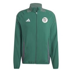 Kurtka prezentacyjna Algérie Presentation 2024. Zielone kurtki męskie Adidas, bez wzorów, do piłki nożnej. W wyprzedaży za 329.90 zł.