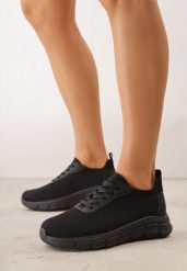 Czarne Minimalistyczne Buty Sportowe z Siateczki na Tłoczonej Podeszwie Zanera. Czarne obuwie sportowe damskie Born2be, bez wzorów, z jeansu, na fitness i siłownię. Za 79.99 zł.