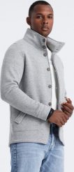 Ombre Bluza męska casual ze stójką zapinana na guziki - szary melanż V2 OM-SSZP-0171 M. Szare bluzy męskie Ombre, m, bez wzorów, bez kaptura. Za 149.99 zł.