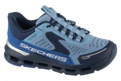 Buty sportowe Sneakersy chłopięce, Slip-ins Glide-Step Plus-Vista-Lane. Niebieskie trampki i tenisówki chłopięce Skechers, bez wzorów, z materiału, sportowe, przed kostkę, bez zapięcia. Za 219.99 zł.