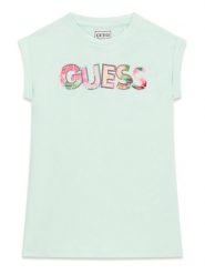 Guess Sukienka codzienna K6GK10 KAE24 Zielony jasny Regular Fit. Zielone sukienki dla dziewczynek Guess, z aplikacjami, z bawełny, bez ramiączek. Za 154.99 zł.