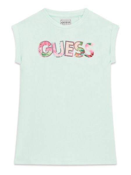 Guess Sukienka codzienna K6GK10 KAE24 Zielony jasny Regular Fit. Zielone sukienki dla dziewczynek Guess, z aplikacjami, bez ramiączek. Za 154.99 zł.