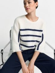 Rich & Royal Damski sweter z dzianiny z zawartością alpaki i wełny Kobiety niebieski|biały w paski, S. Białe swetry damskie Rich & Royal, s, bez wzorów, z dzianiny, bez kołnierzyka, bez ramiączek, bez kaptura. Za 699.95 zł.