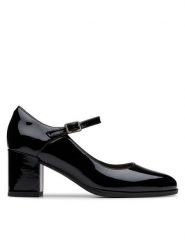 Clarks Półbuty Freva 55 Strap 26181337 Czarny. Czarne półbuty damskie Clarks, bez wzorów, z lakierowanej skóry, bez obcasa, na obcasie, bez zapięcia. Za 249.99 zł.