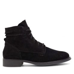 Trzewiki Lasocki. Czarne botki damskie Lasocki, bez obcasa, na płaskiej podeszwie, bez zapięcia. Za 229.99 zł.